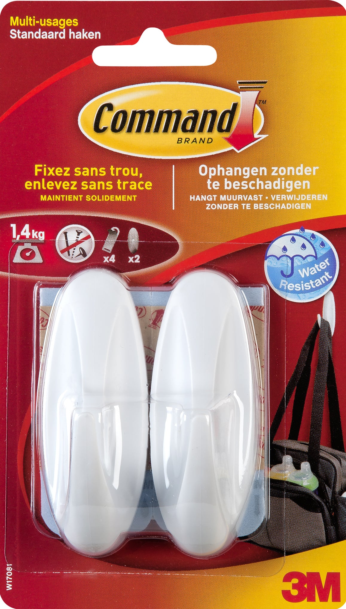 Command Klebehaken – Kunststoff, 1,4 kg, Klebestreifen, 8×3 cm, Weiss, 2er-Set