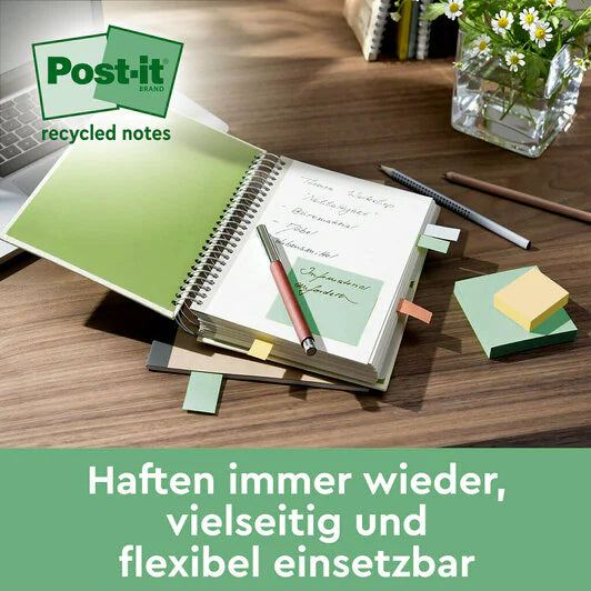3M Post-it Haftnotizen – 76 × 76 mm – sortiert, 100 Blatt/Block, 2er-Pack, 100% Recycling