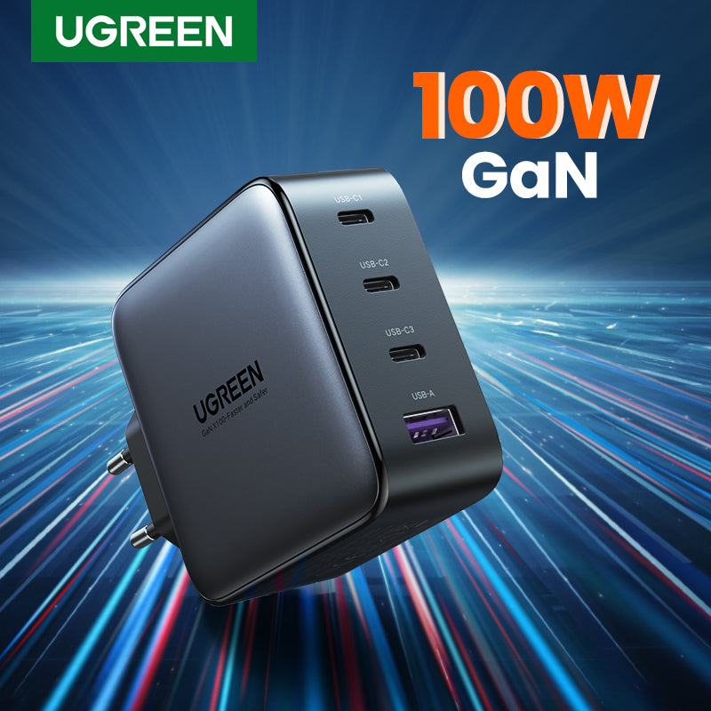 Ugreen Nexode 40747 USB Wandladegerät 100 W – USB-C×3, USB-A×1 – PD 3.0, QC 4+, GaN – Schwarz