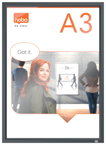 Nobo Plakatrahmen Impression Pro – für A3 – Klapprahmen – schwarz – Aluminium – 339×463×17 mm