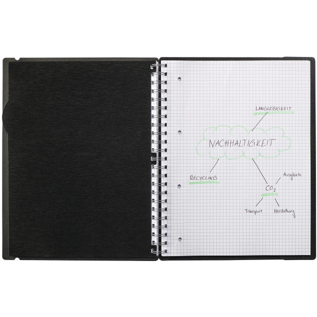 Kolma Notizbuch, Spiralbindung, Softcover, 200 Seiten, 4-fach gelocht, perforiert, 70 g/m² – Schwarz