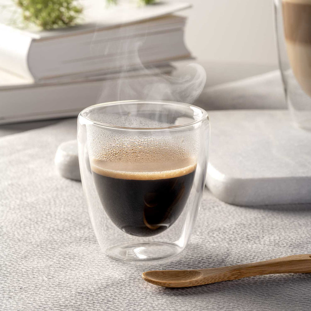 LEONARDO Tasse – 2er Set, 100 ml, Ø 6,3 cm, H 8,0 cm, Borosilikatglas, doppelwandig, spülmaschinenfest