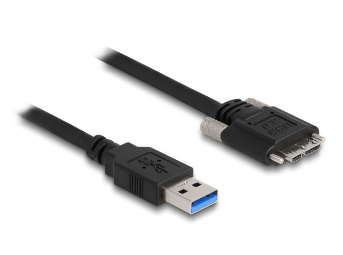 DeLOCK USB-A auf Micro-USB-B Kabel – USB 3.2 Gen 1 (5 Gbit/s) – 0,5 m – Verschraubbar, Goldstecker – Schwarz