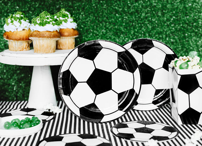 PartyDeco Teller, Papier/Karton – Ø 18 cm, Fussball, Schwarz/Weiss – 6 Stk.