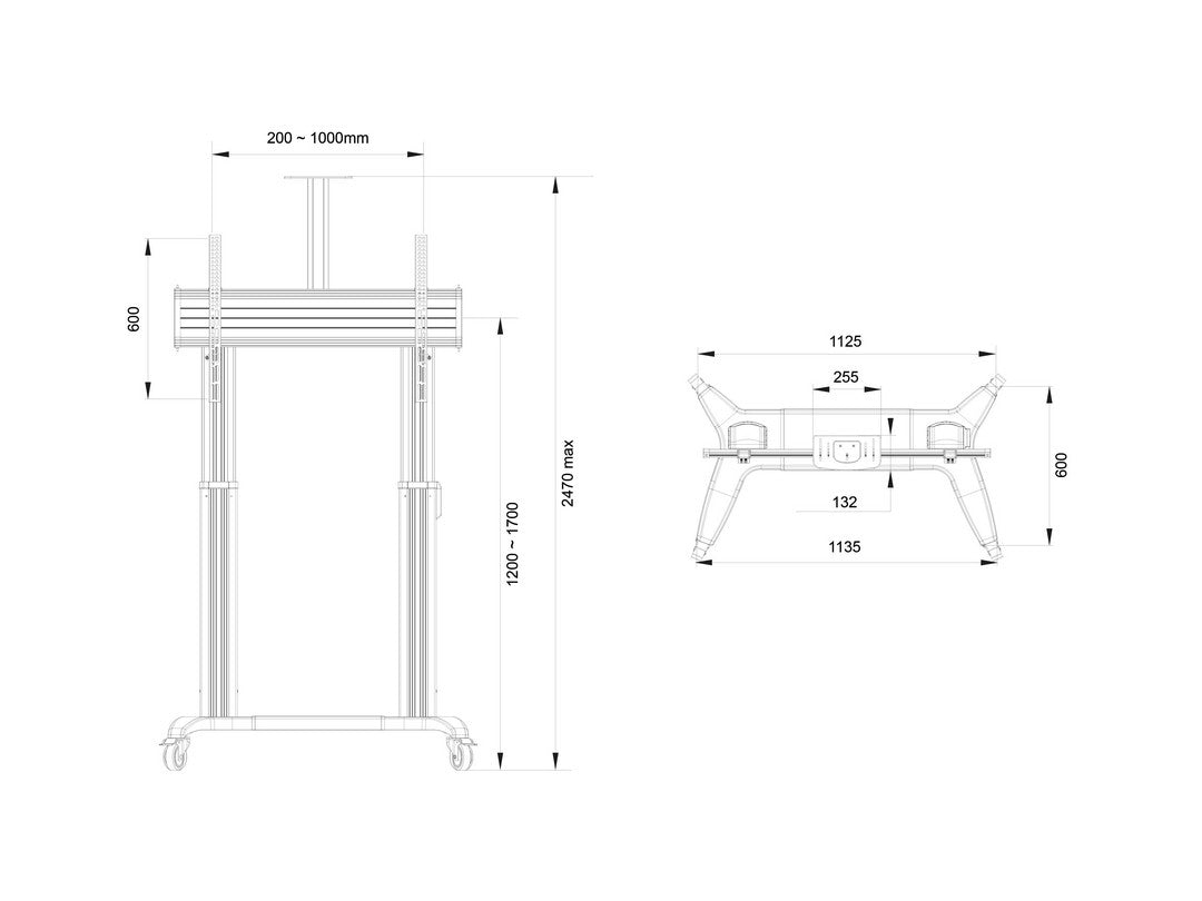 Multibrackets 3120 – Motorisierter Displayständer für 65–110", VESA 200×200–1000×600, bis 135 kg, schwarz
