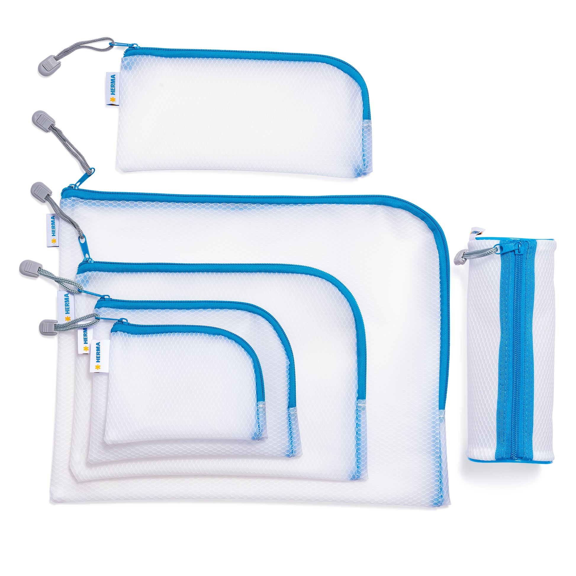 HERMA Reissverschlusstasche A7 – EVA, blau/weiss, 1er-Pack