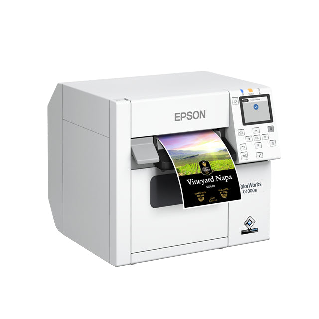 Epson CW-C4000E – Farb-Etikettendrucker (Tintenstrahl), 108 mm, 1'200×1200 dpi, 102 mm/s, USB, Autoabschneider