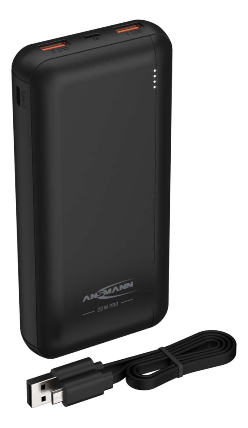 Ansmann PB320PD Powerbank 20'000 mAh – 20 W PD, 1× USB-C, 2× USB-A, schwarz