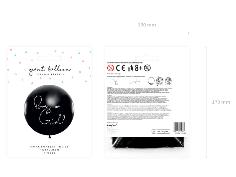 PartyDeco Gender Reveal Ballons Mädchen – schwarz/weiss – Ø 100 cm – Latex – 1 Stk