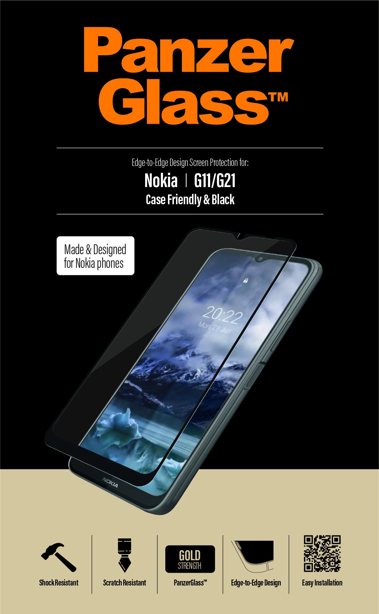 PanzerGlass Displayschutz (Panzerglas), Case Friendly – für Nokia G11/G21