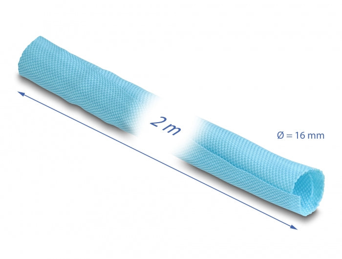 DeLOCK Kabelschlauch, Ø 16 mm × 2 m, selbstschliessend, hitzebeständig, wiederverwendbar – blau