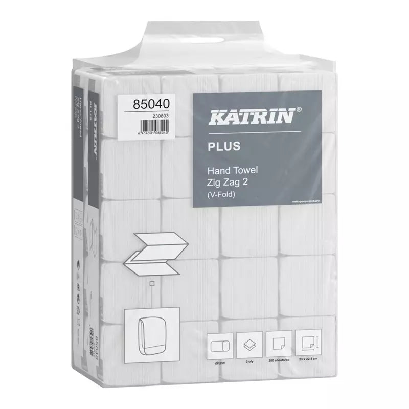 Katrin Falthandtuch – V-Falz, 2-lagig, Recycling-Zellstoff, Weiss, 224×230 mm, für Katrin Inclusive Medium