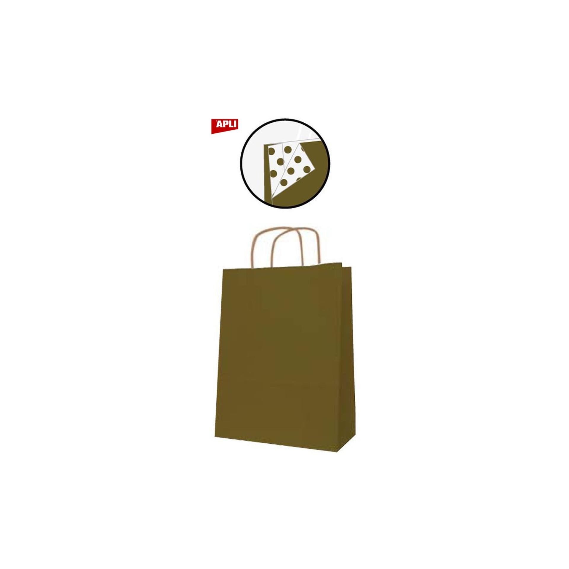APLI Papiertragetaschen Kraftpapier Gold – 250 × 310 × 110 mm – mit Tragekordel – 50 Stk.