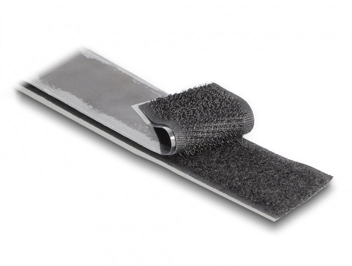 DeLOCK Klettband – 25 mm × 25 m, Schwarz, Nylon/Polyester, Selbstklebend, 1 Stück