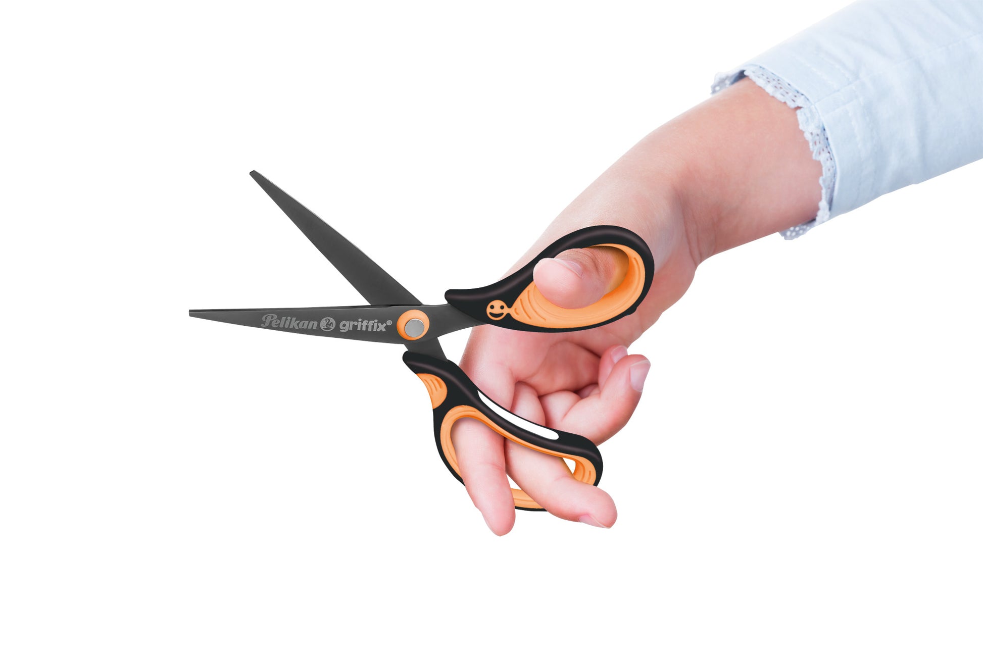 Pelikan Griffix Kinderschere – ergonomischer Griff, Namensschild, Schwarz/Orange