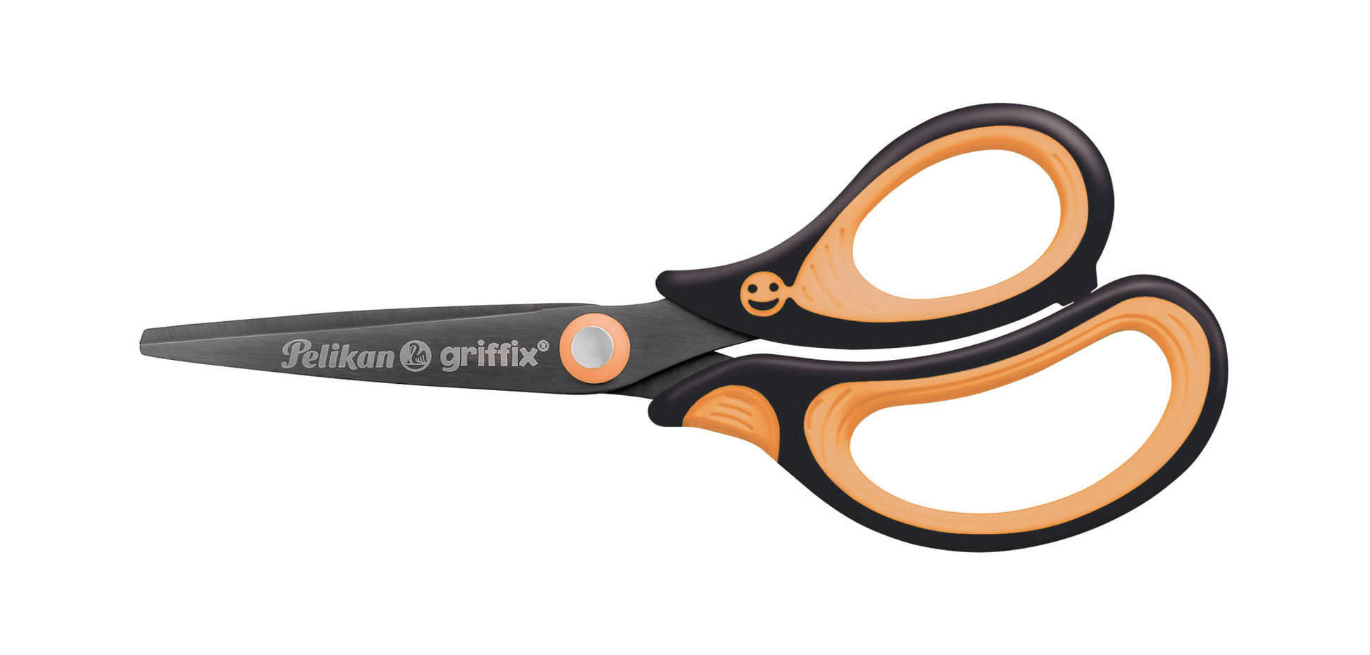 Pelikan Griffix Kinderschere – Titannitrid-beschichtet, ergonomischer Griff, mit Namensschild, Schwarz/Orange