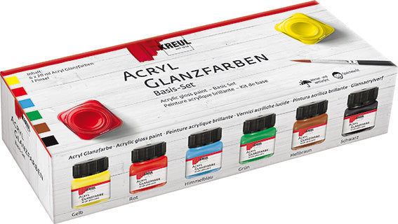 KREUL Acrylfarbe – 6 Farben – 6×20 ml (120 ml) – für Papier, Holz