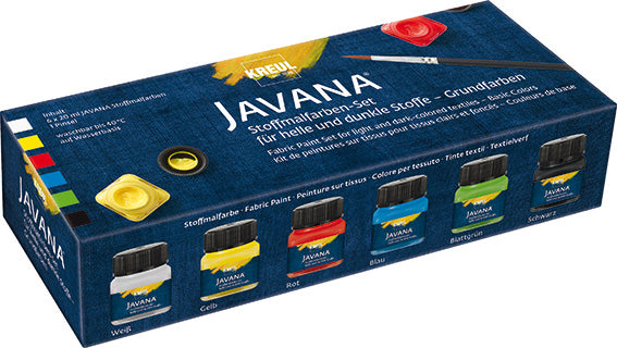 KREUL JAVANA Textilfarbe – Weiss, Gelb, Rot, Blau, Blattgrün, Schwarz – 6×20 ml (120 ml) – für Textilien
