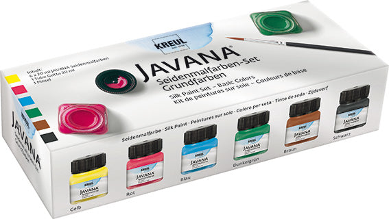 KREUL JAVANA Seidenmalfarbe – Gelb/Rot/Blau/Dunkelgrün/Braun/Schwarz – 6 Farben (6×20 ml) – für Seide