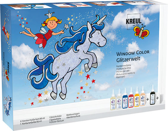 KREUL Fenstermalfarbe – Mehrfarbig, Glitter – 80 ml – für Glas, Holz, Fliesen