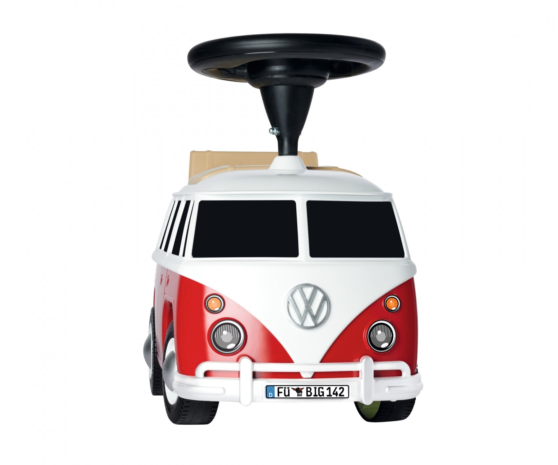 BIG Baby VW T1 Aufsitzauto – Hupe, Flüsterräder, Anhängerkupplung – 24 × 37 × 60 cm – ab 1,5 J. – rot