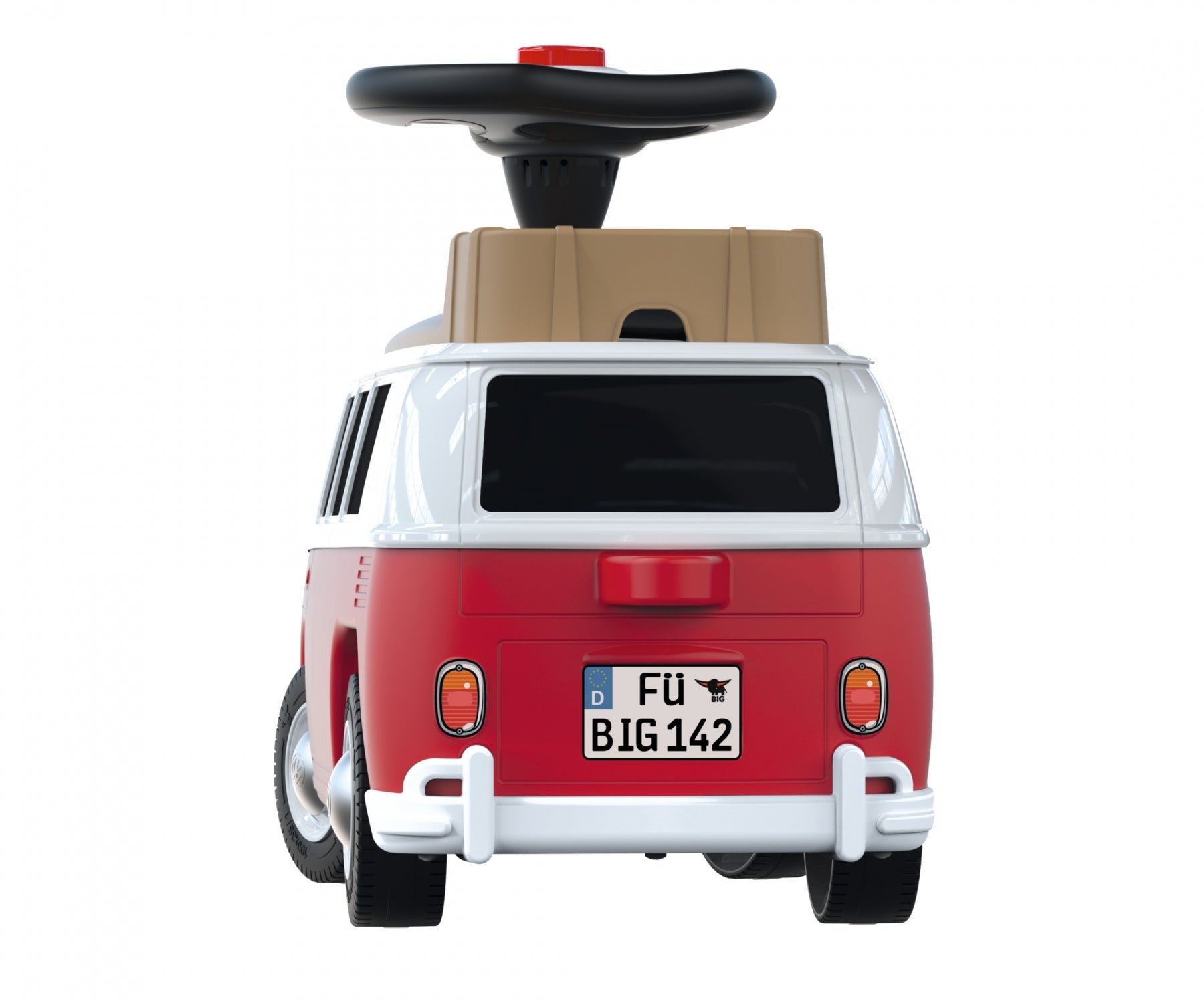 BIG Baby VW T1 Aufsitzauto – Hupe, Flüsterräder, Anhängerkupplung – 24 × 37 × 60 cm – ab 1,5 J. – rot