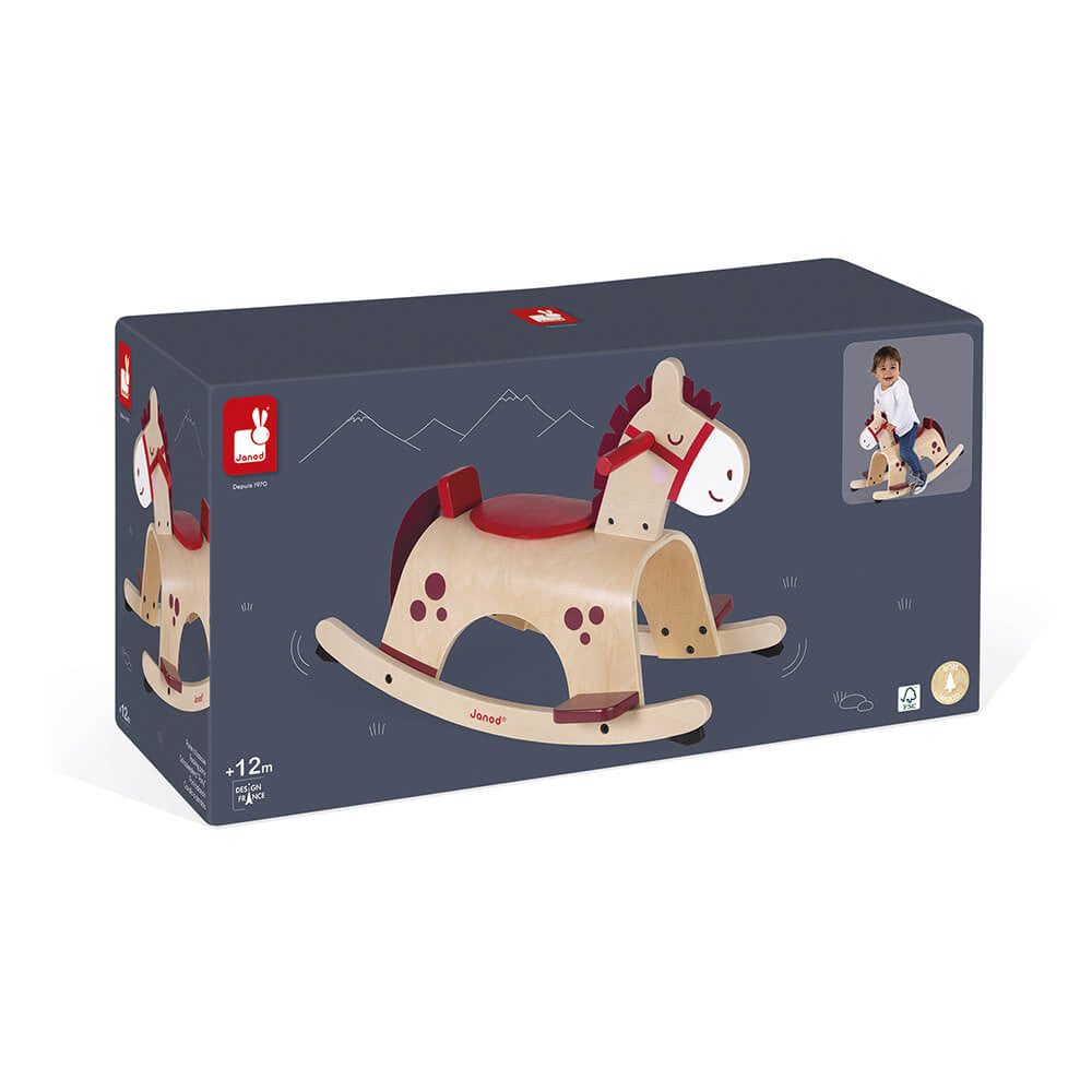 JANOD Schaukelpferd Pony – max. 17 kg – 62 × 43,5 × 33,5 cm – 1 Stück – ab 1 J. – Holz – holzfarben – FSC