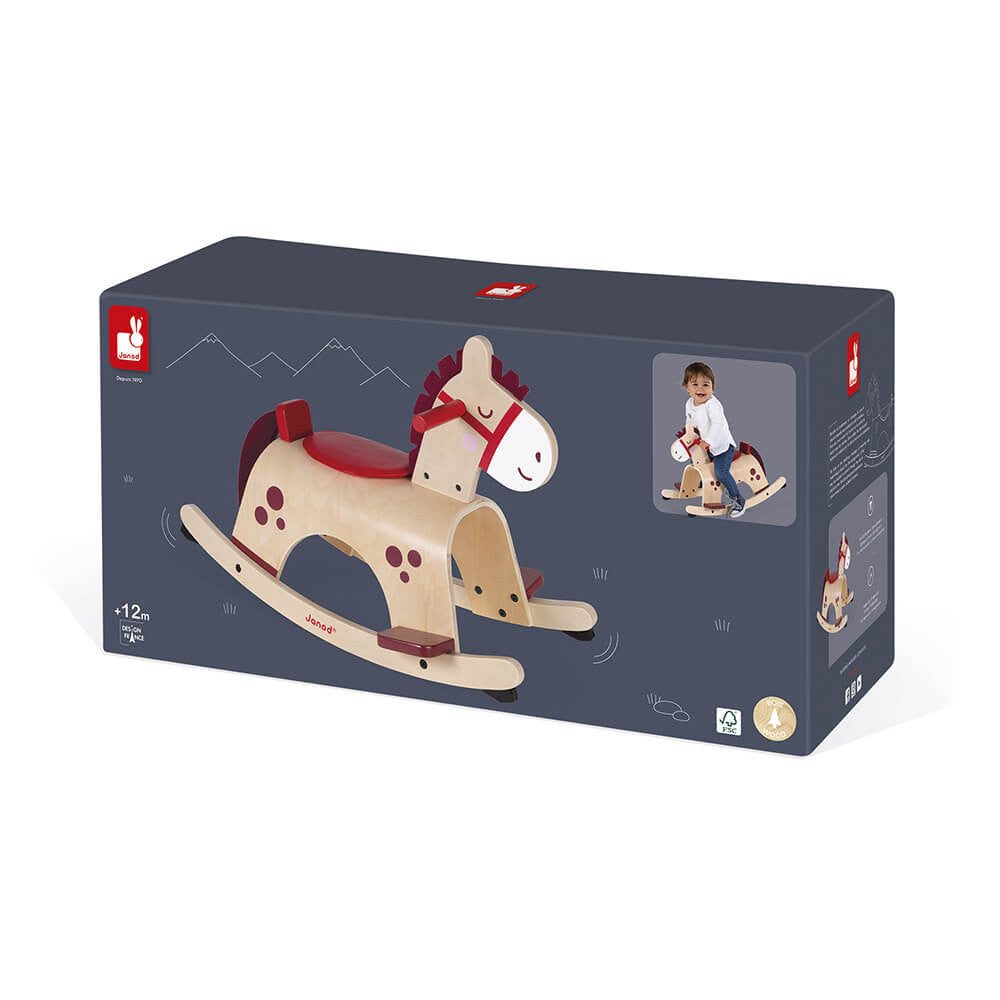 JANOD Schaukelpferd Pony – max. 17 kg – 62 × 43,5 × 33,5 cm – 1 Stück – ab 1 J. – Holz – holzfarben – FSC