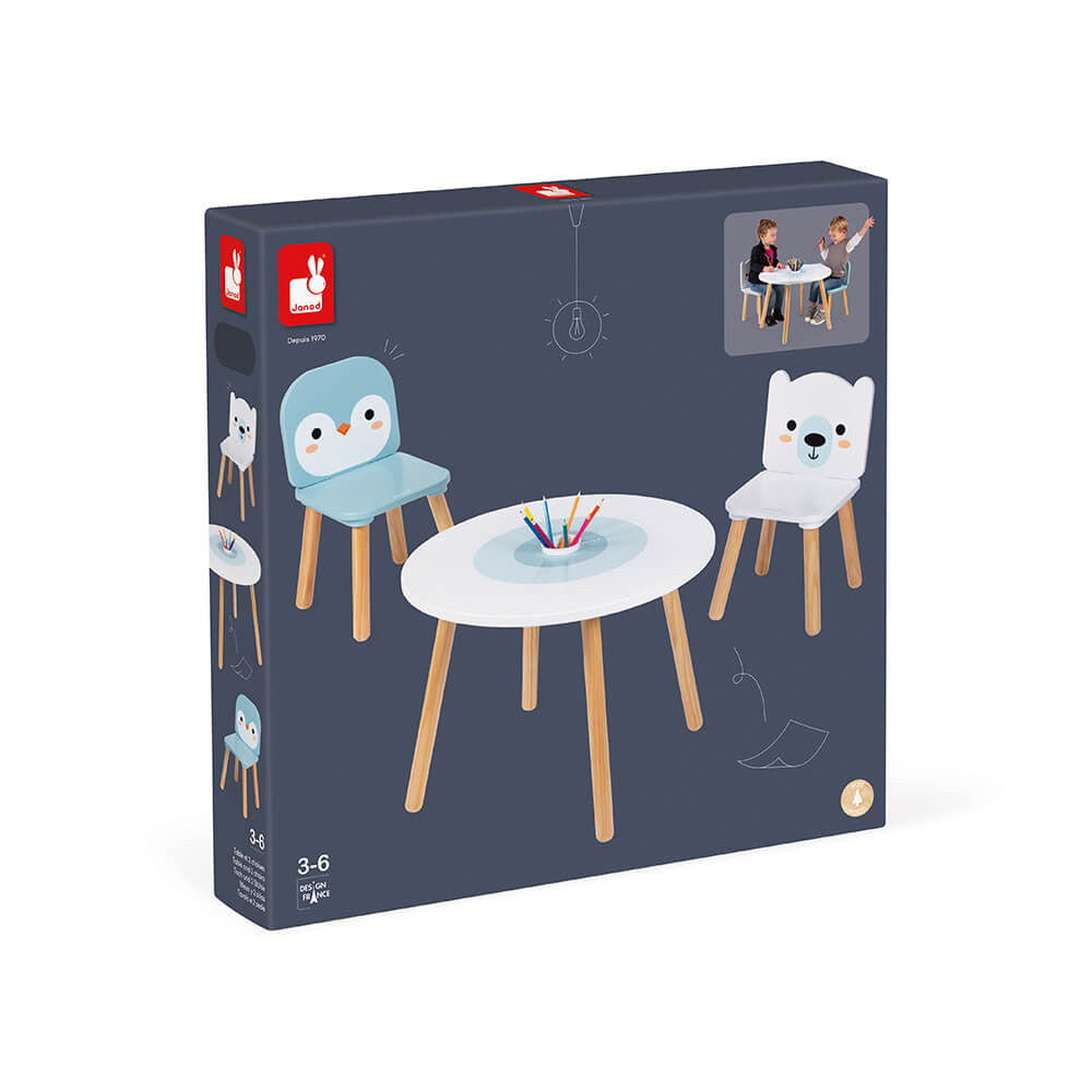 JANOD 3-teiliges Bistro-Set – Weiss, Hellblau, Nature – Holz – für den Innenbereich