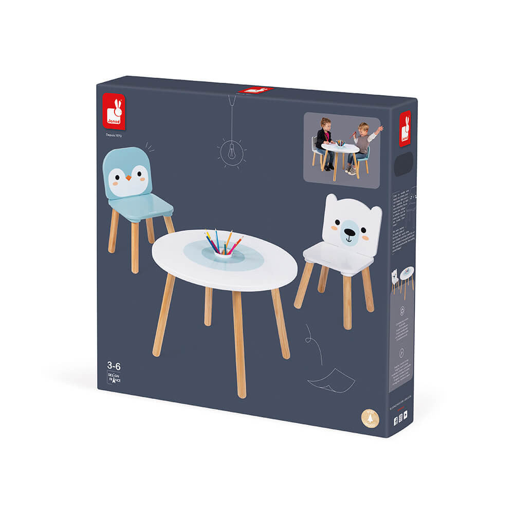 JANOD 3-teiliges Bistro-Set – Weiss, Hellblau, Nature – Holz – für den Innenbereich