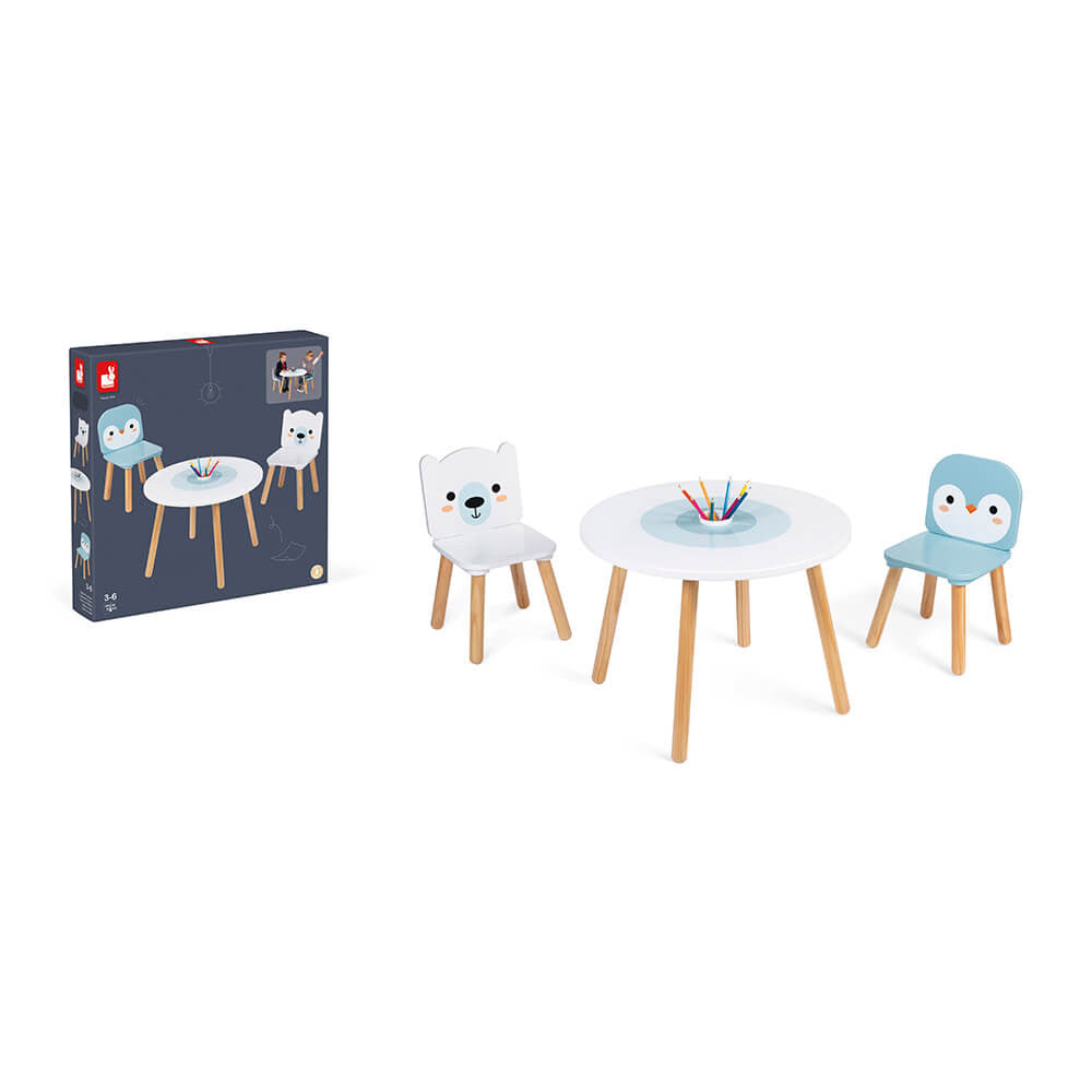 JANOD 3-teiliges Bistro-Set – Weiss, Hellblau, Nature – Holz – für den Innenbereich