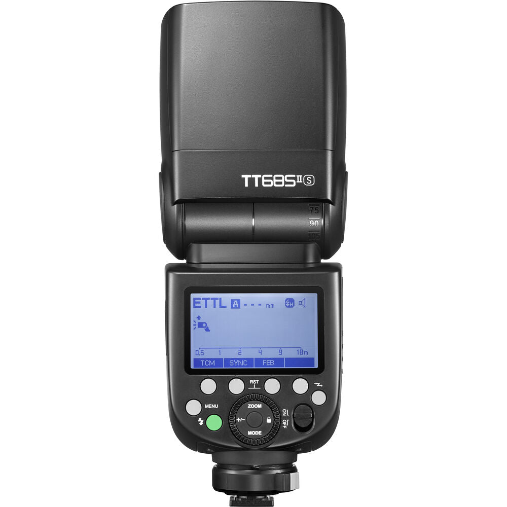 Godox TT685C II Blitzgerät – Leitzahl 60, 4× AA, Blitzfolgezeit 0,1 s – für Olympus, Panasonic – Schwarz