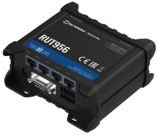 Teltonika RUT956 – 4G Router, Wi‑Fi 4 (2,4 GHz), 3× 100 Mbit/s, 2× SIM, USB 2.0, Schwarz, DIN-Schiene