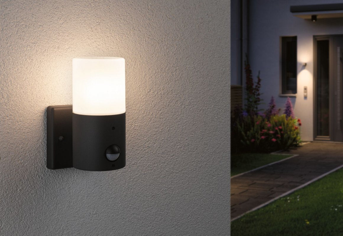 Paulmann Aussenwandleuchte – 15 W, Warmweiss – IP44 – Netzbetrieb – mit Bewegungsmelder – Grau, Kunststoff