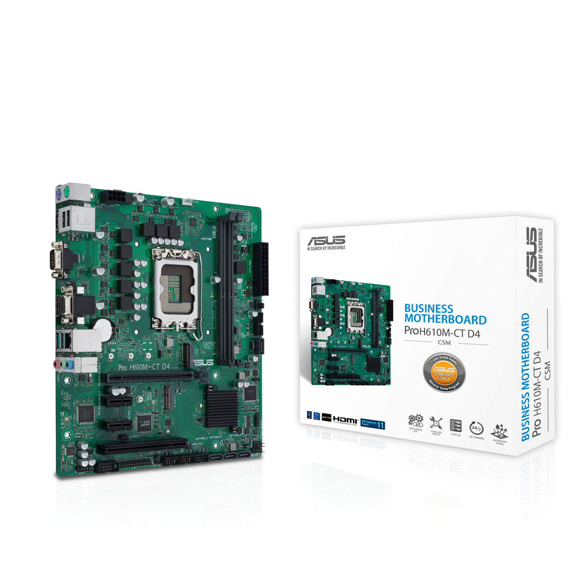 ASUS PRO H610M-CT D4-CSM – Mainboard – LGA 1700, Intel H610, DDR4, für Intel Celeron, Core i3, Core i5 und andere