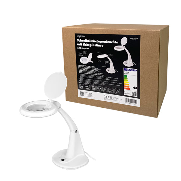 LogiLink Lupenleuchte WZ0059 – 1,75× (Spot 4×), mit LED, AC 230 V, weiss