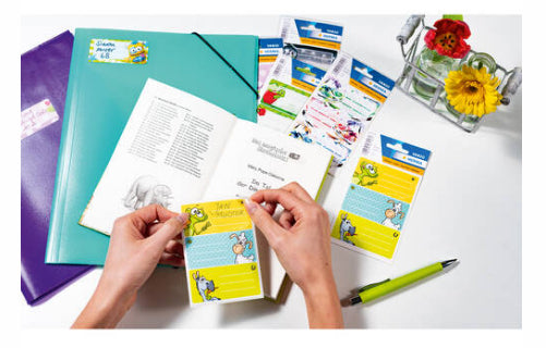 HERMA Vario Schuletiketten – Motiv Dinos – 35 × 76 mm, Abgerundete Ecken, 9 Stück, 3 Bögen, Papier