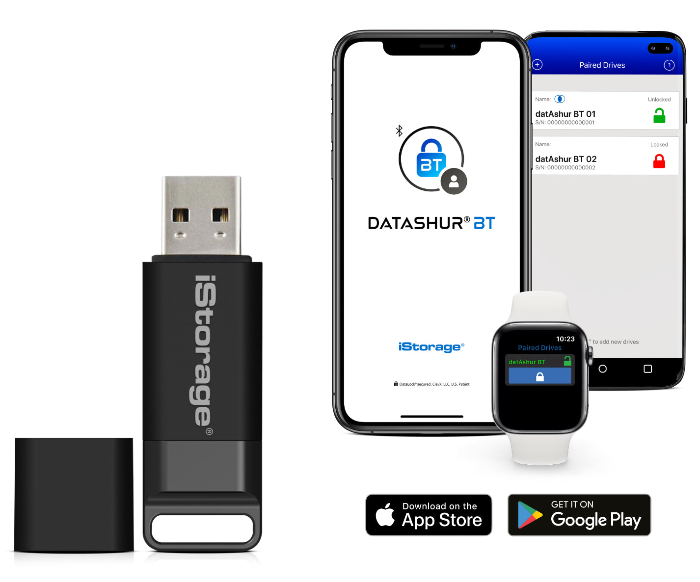 iStorage datAshur BT – 16 GB, USB 3.2 Gen 1 (USB‑A), FIPS 140‑2 Level 3, Fingerabdruck, IP57