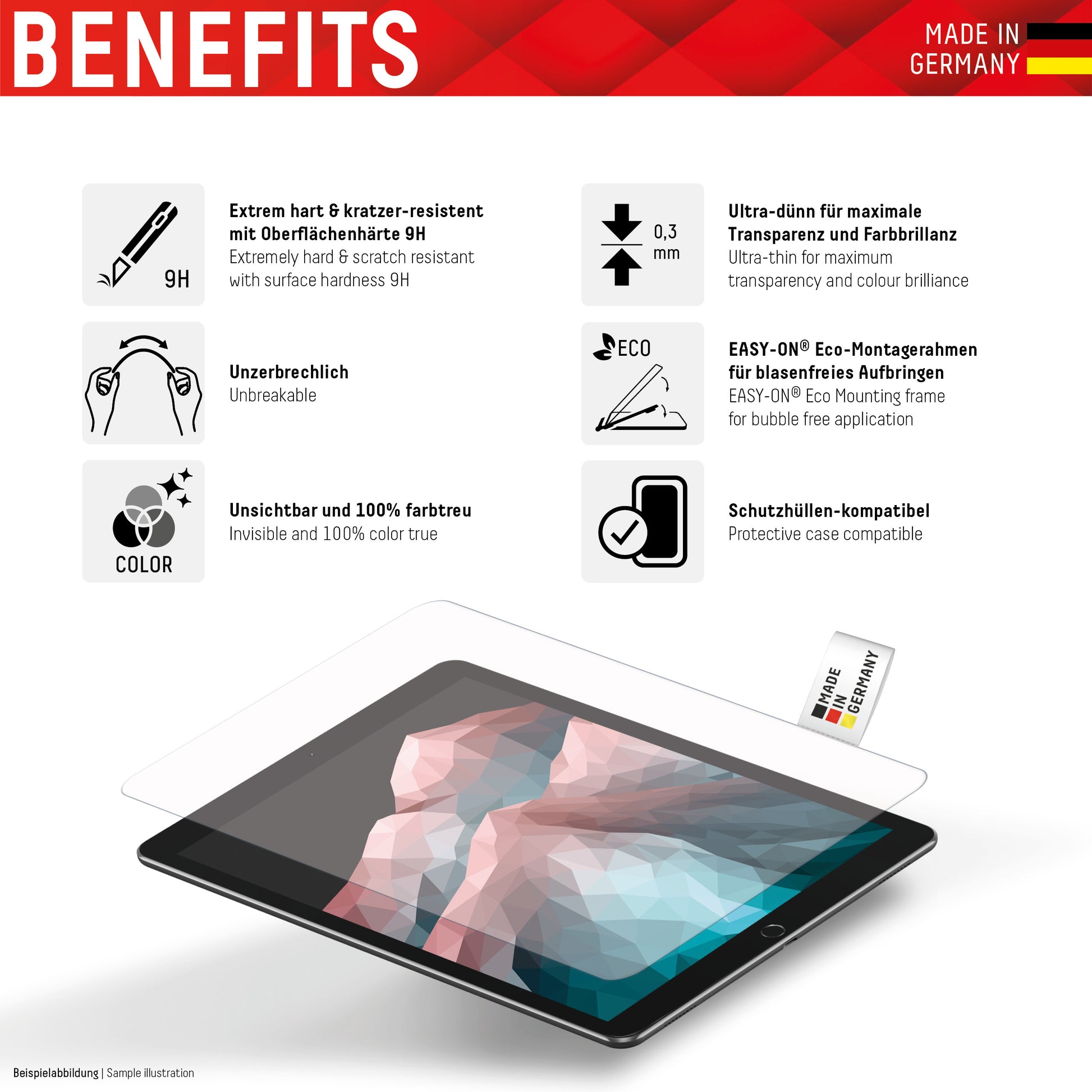Displex Panzerglas für Samsung Galaxy Tab A8 (2021) 10,5" – 9H, Anti-Fingerprint