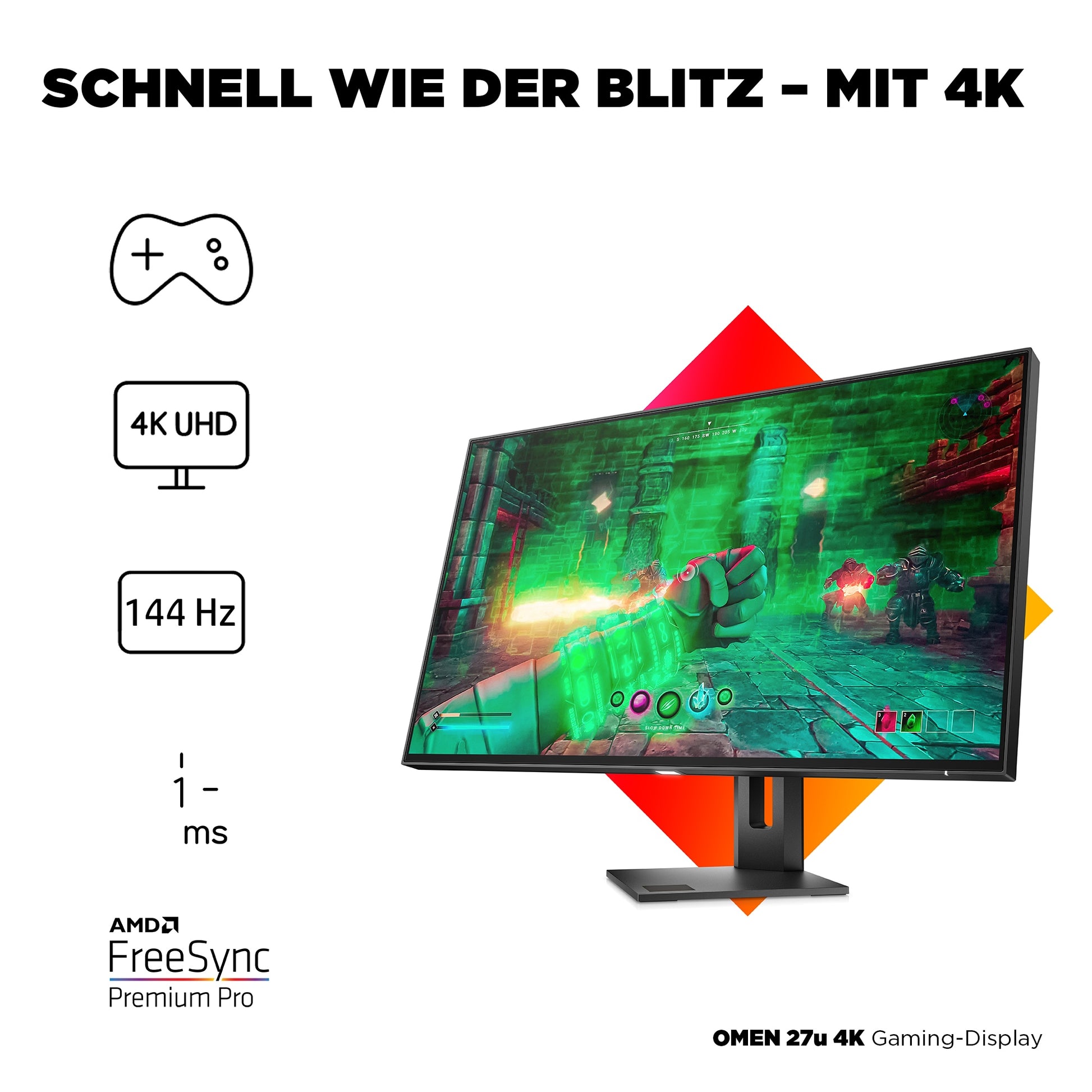 HP OMEN 27u – 27", 3840 × 2160 (4K), IPS, 144 Hz, DisplayHDR 400