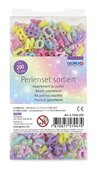 GLOREX Buchstabenperlen, Acryl – Mehrfarbig – 200 Stk. – Pastell-Töne