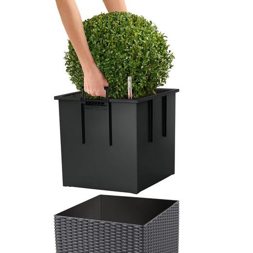 LECHUZA CUBE Cottage 50 Topfpflanzer – 61 l, 49 × 49,5 × 49 cm – Kunststoff, Schwarz