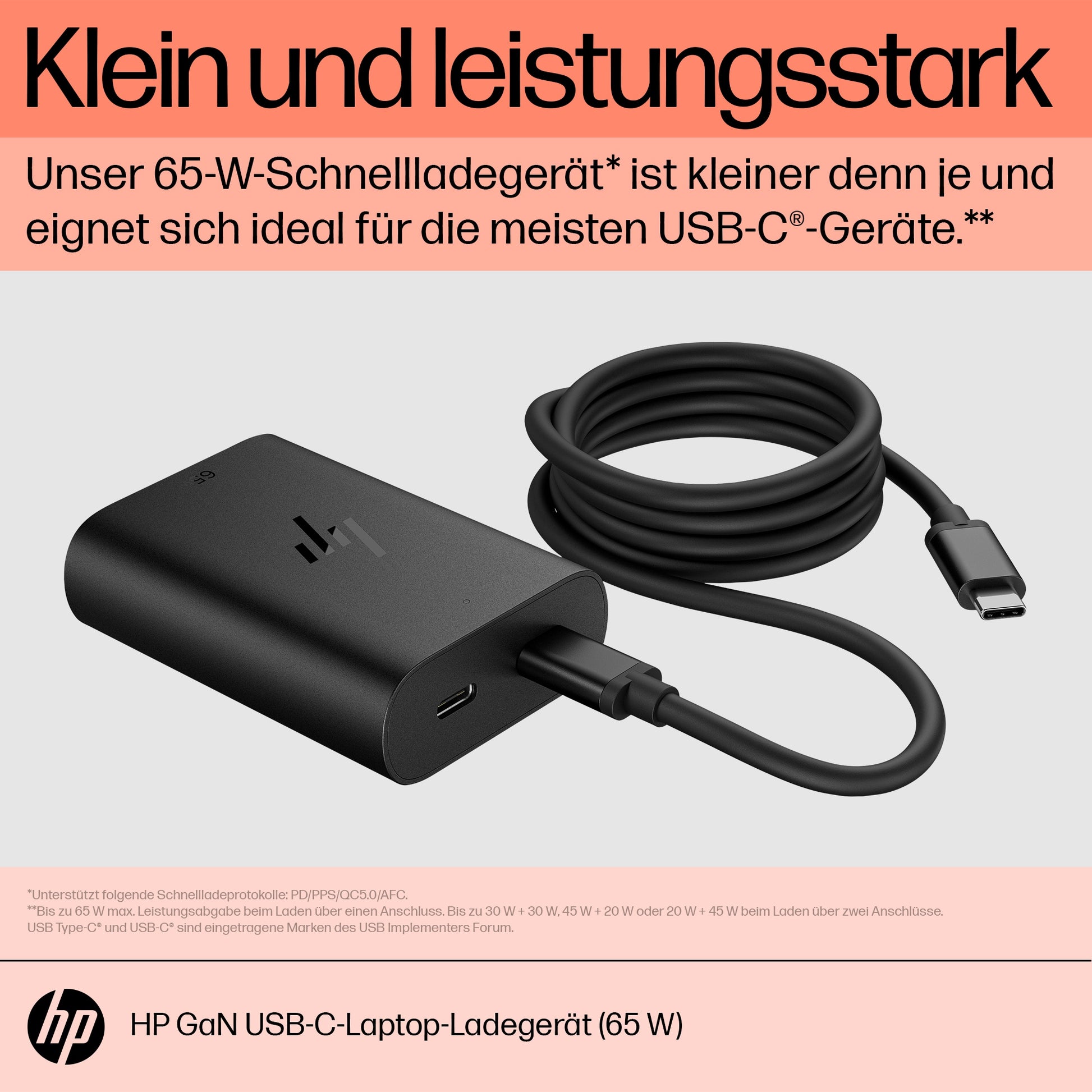 HP Netzteil – 65 W, 5–20 V – Schwarz