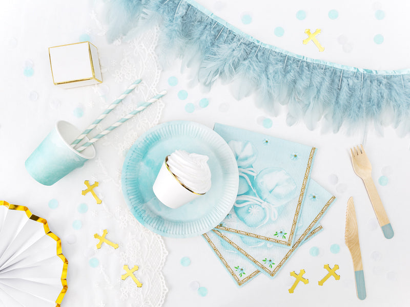PartyDeco Papierstrohhalme, 19,5 cm, Hellblau/Weiss – 10 Stk.