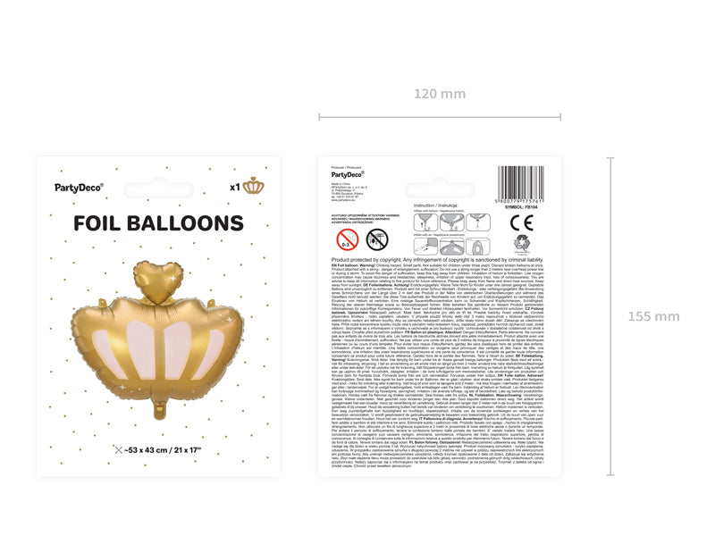 PartyDeco Folienballon Krone – Gold – 52 × 42 cm – Folie – 1 Stk
