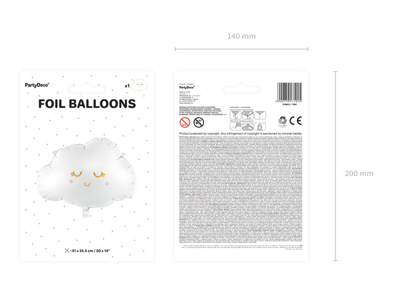 PartyDeco Folienballon Wolke – Weiss – 51 × 35,5 cm – 1 Stk