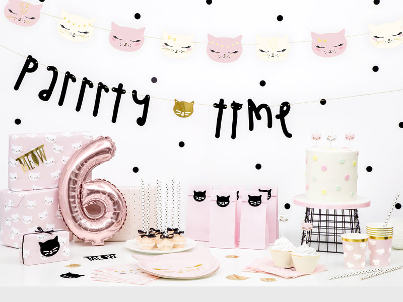 PartyDeco Becher, Papier – 2,0 dl, pink mit Kätzchen – 6 Stk.