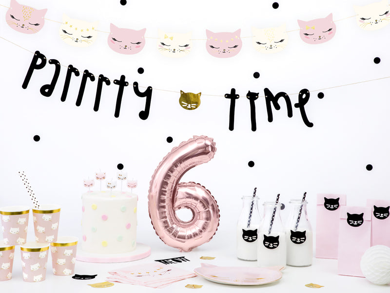 PartyDeco Teller, Papier/Karton, Kätzchen, Pink – 22 × 20 cm – 6 Stk.