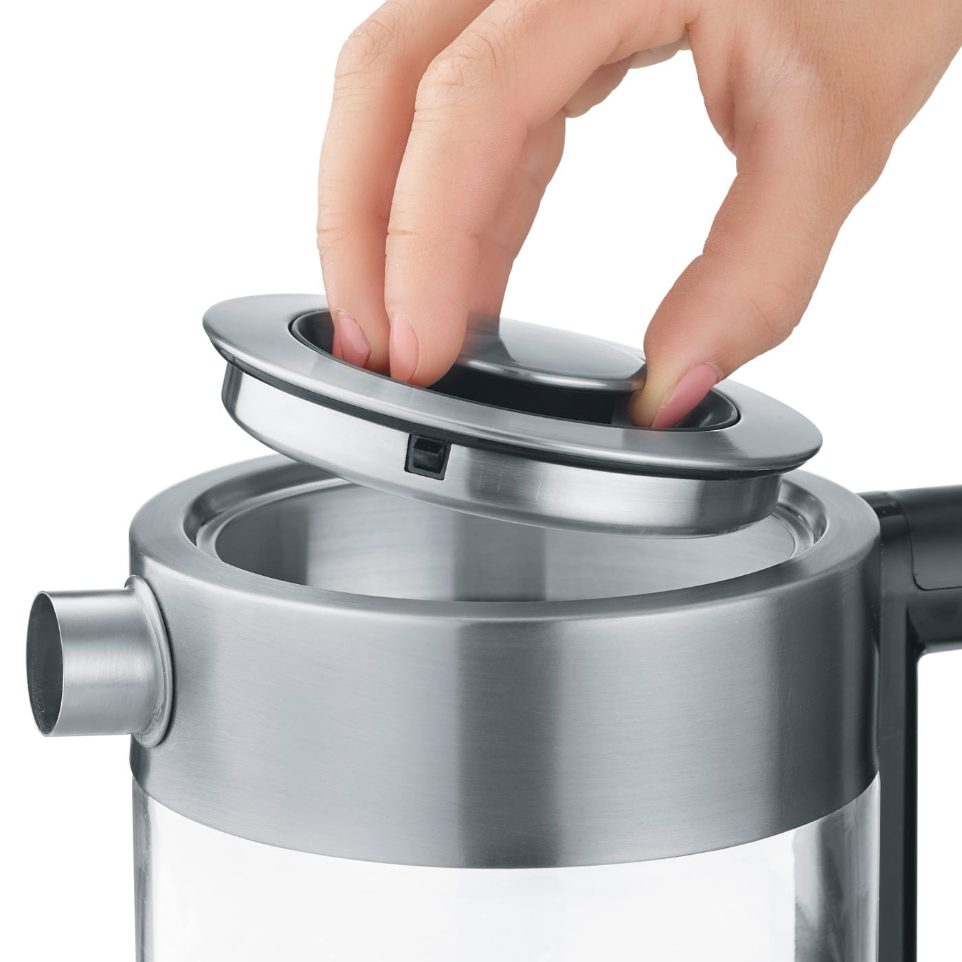 Graef Wasserkocher WK300 – 1 l, Edelstahl, Glas, 2200 W, Grau, Transparent, 360°-Sockel
