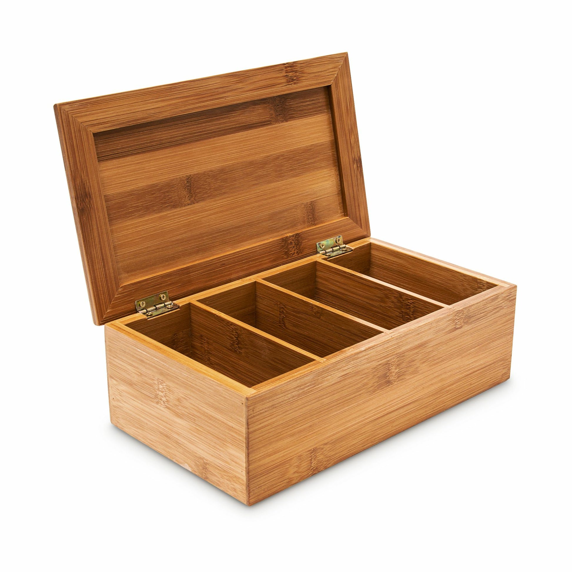 Relaxdays Teebeutelbox Bambus, 4 Fächer, 27,5 × 15,5 × 9 cm, Braun
